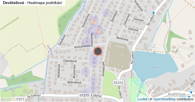 Devětsilová - mapa podnikání