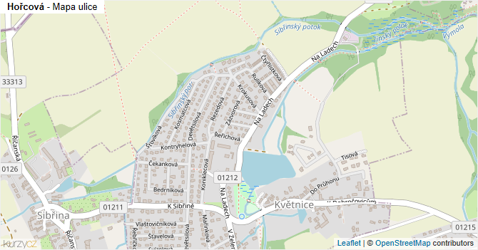 Hořcová - mapa ulice