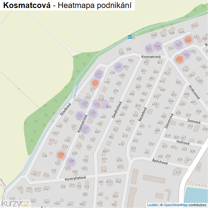 Mapa Kosmatcová - Firmy v ulici.