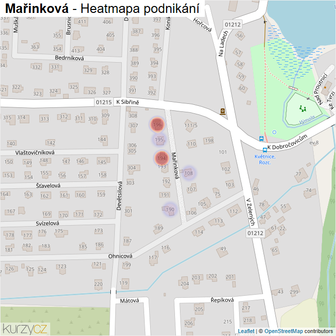Mapa Mařinková - Firmy v ulici.