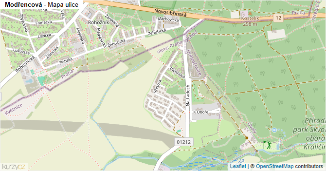 Modřencová - mapa ulice