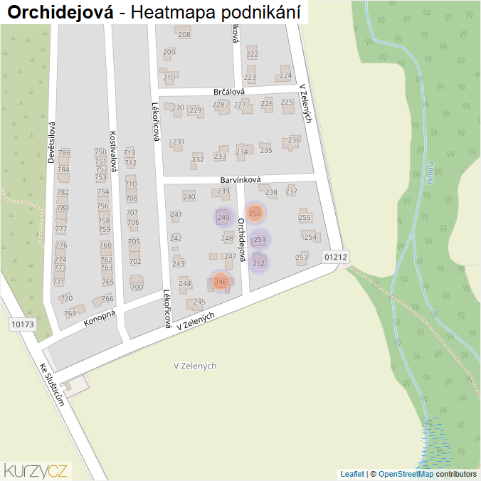 Mapa Orchidejová - Firmy v ulici.
