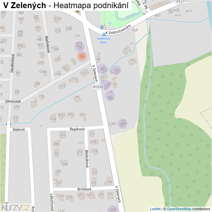 Mapa V Zelených - Firmy v ulici.