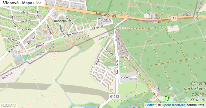 Vřesová - mapa ulice