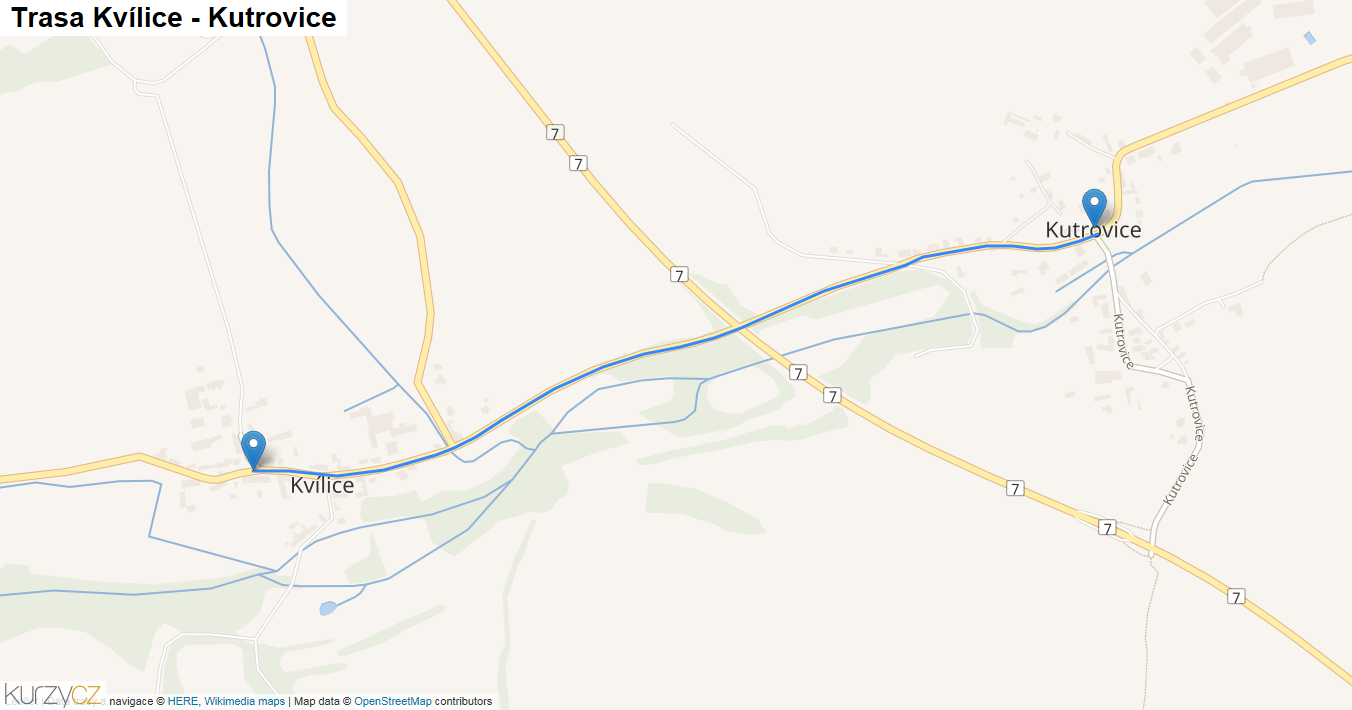 Kvílice-Kutrovice, mapa trasy