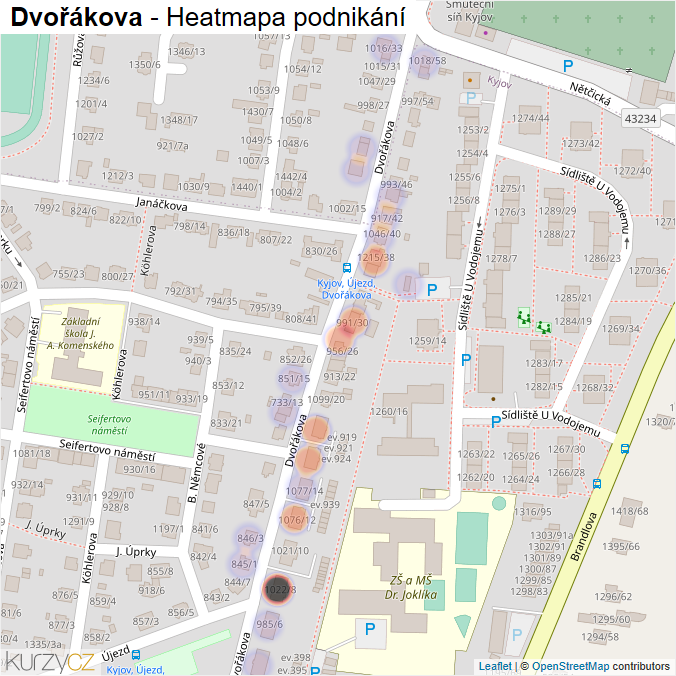 Mapa Dvořákova - Firmy v ulici.
