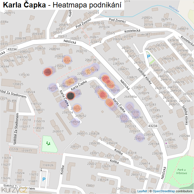 Mapa Karla Čapka - Firmy v ulici.