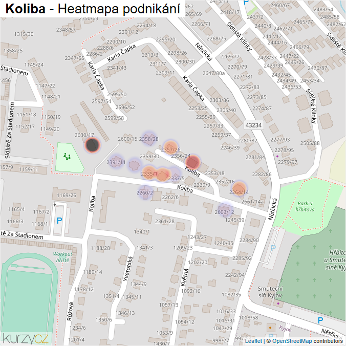 Mapa Koliba - Firmy v ulici.