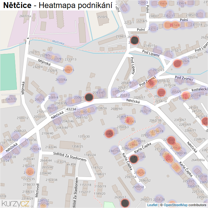 Mapa Nětčice - Firmy v části obce.