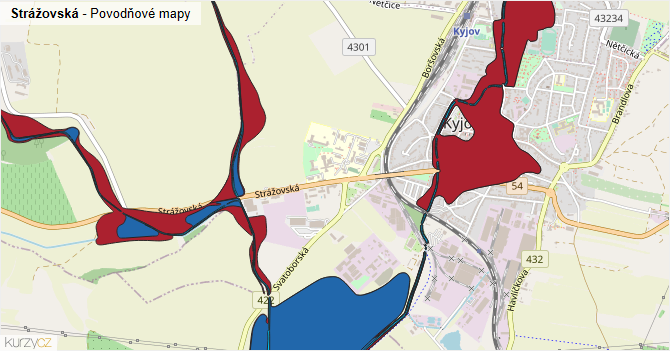 Strážovská - záplavové mapy stoleté vody