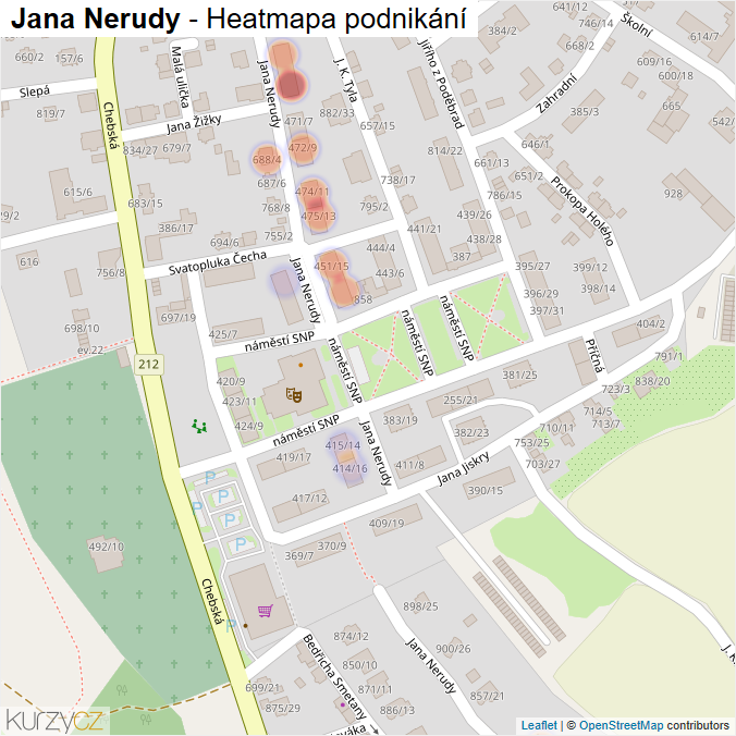 Mapa Jana Nerudy - Firmy v ulici.