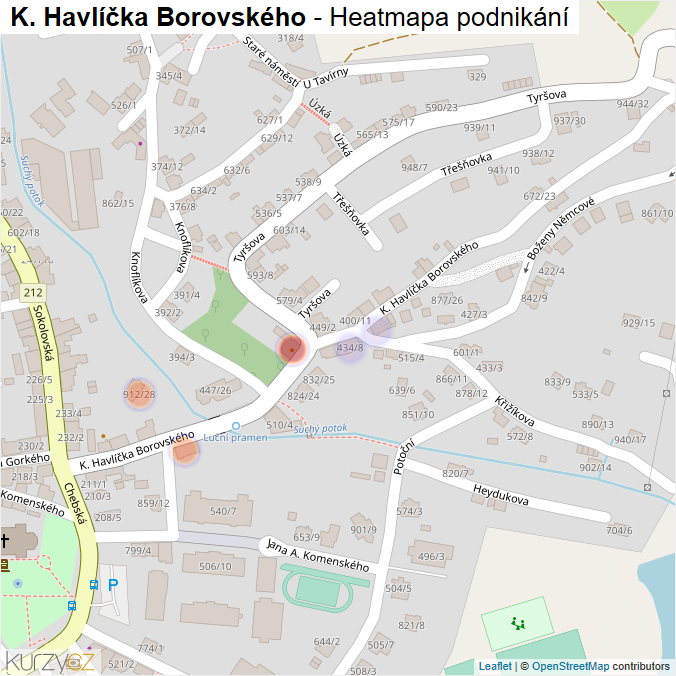 Mapa K. Havlíčka Borovského - Firmy v ulici.