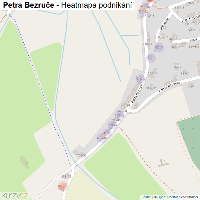 Mapa Petra Bezruče - Firmy v ulici.