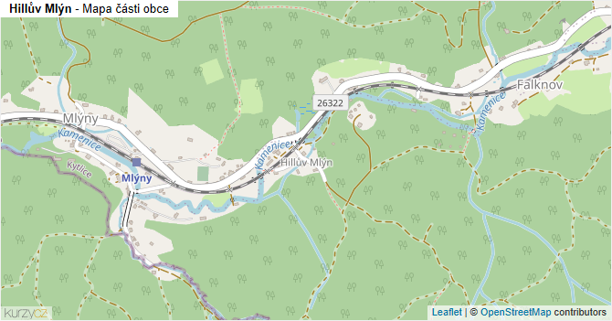 Hillův Mlýn - mapa části obce