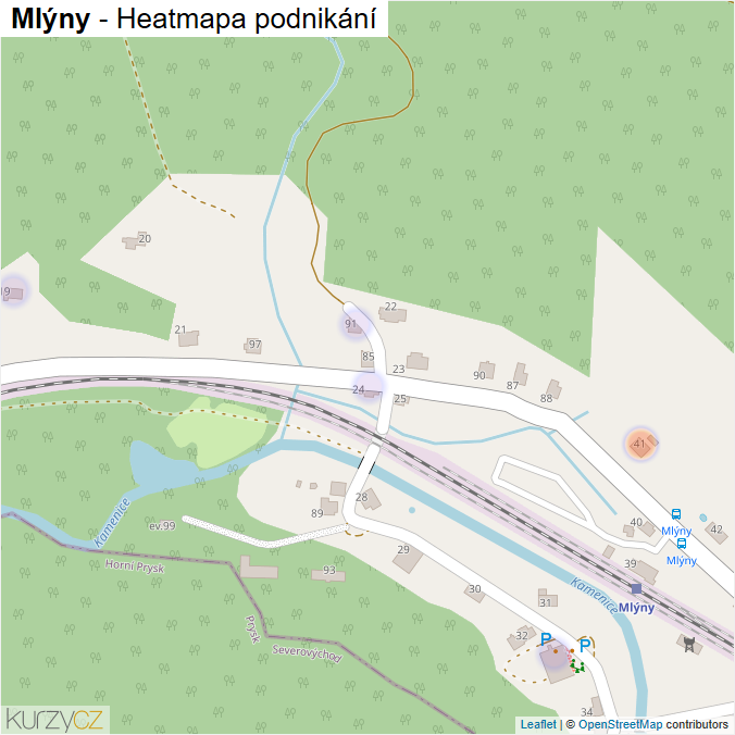Mapa Mlýny - Firmy v části obce.