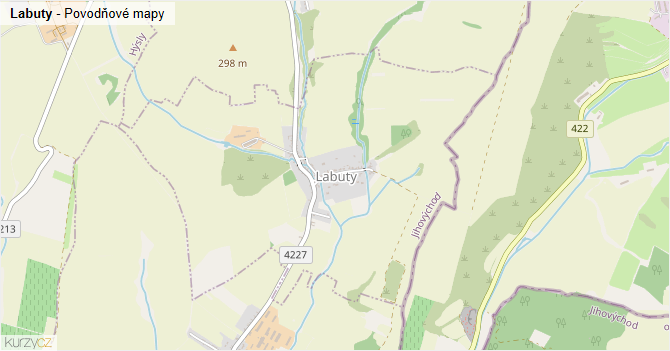 Labuty - záplavové mapy stoleté vody