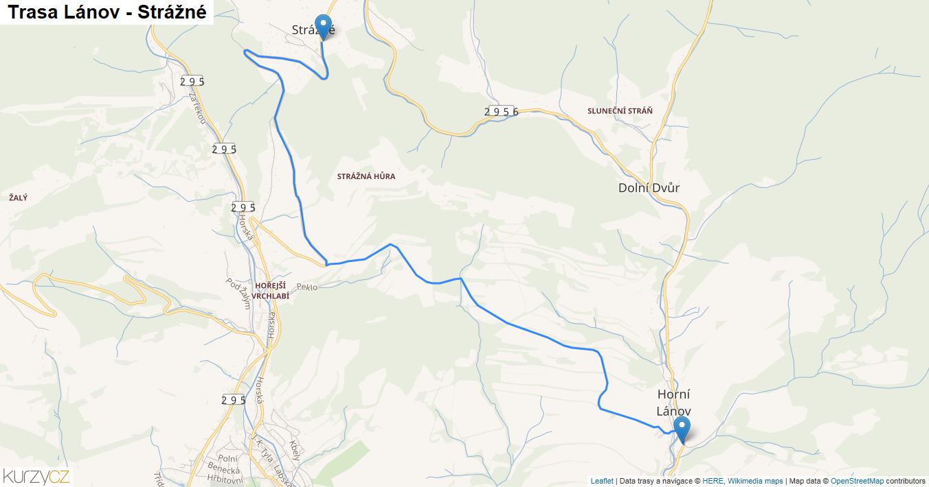 Lánov-Strážné, mapa trasy