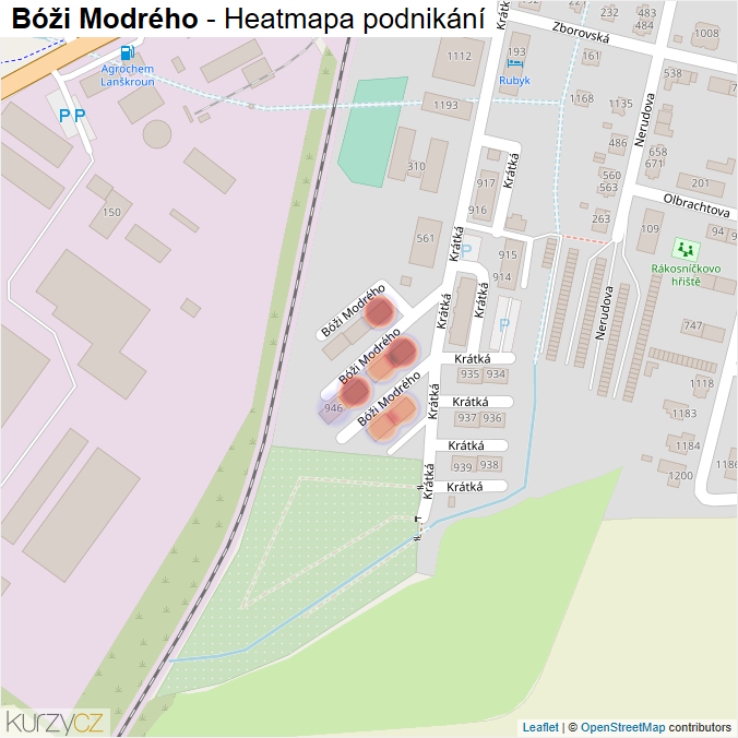 Mapa Bóži Modrého - Firmy v ulici.