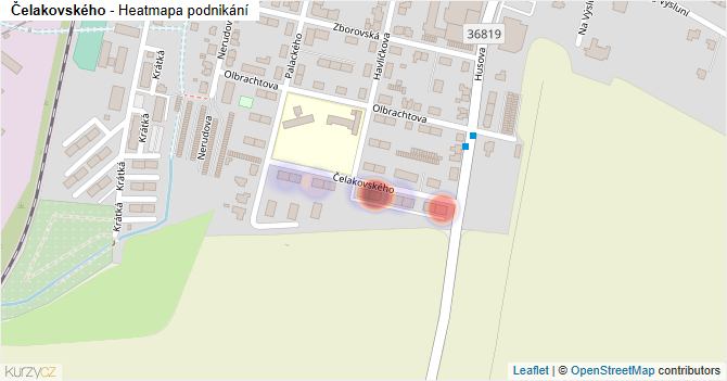 Čelakovského - mapa podnikání