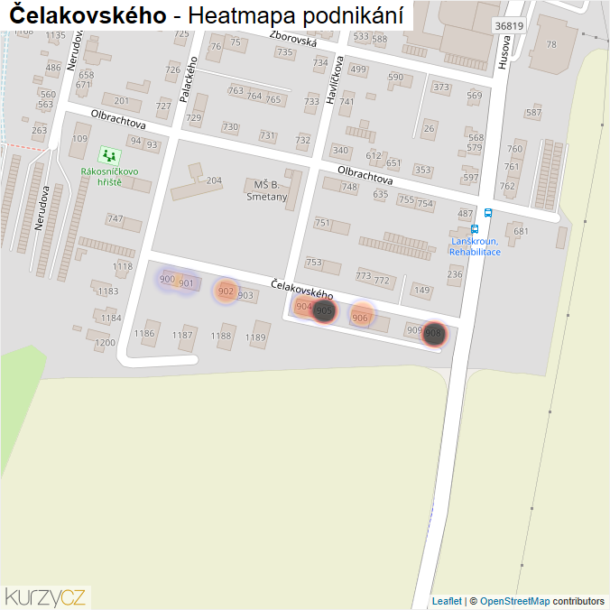 Mapa Čelakovského - Firmy v ulici.