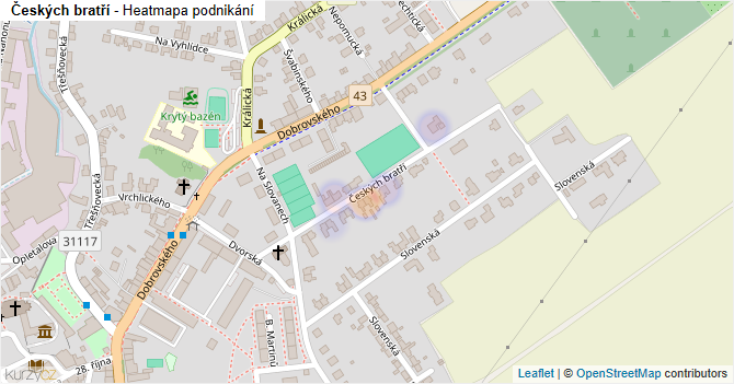 Českých bratří - mapa podnikání
