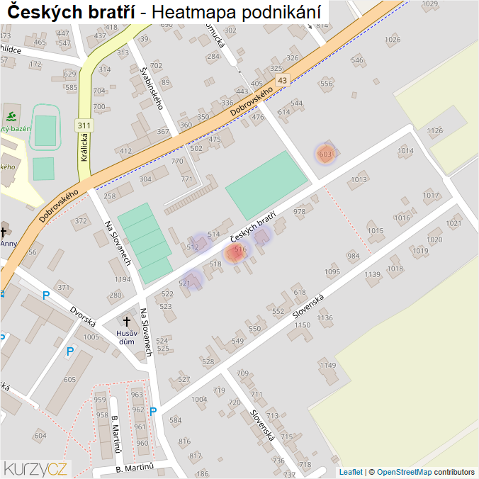 Mapa Českých bratří - Firmy v ulici.