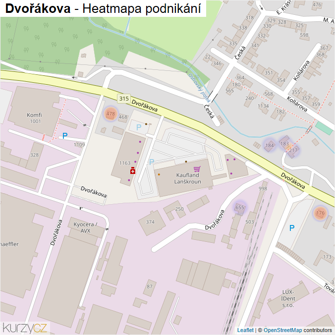 Mapa Dvořákova - Firmy v ulici.