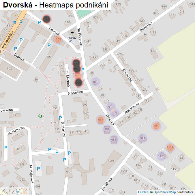 Mapa Dvorská - Firmy v ulici.
