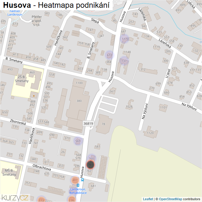 Mapa Husova - Firmy v ulici.