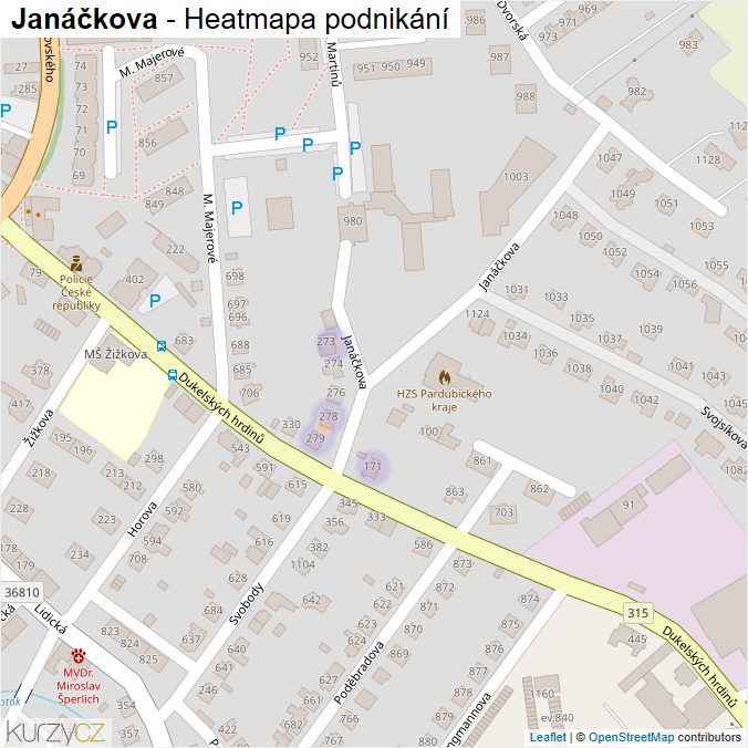 Mapa Janáčkova - Firmy v ulici.