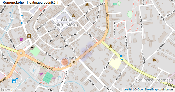 Komenského - mapa podnikání