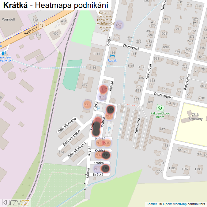 Mapa Krátká - Firmy v ulici.