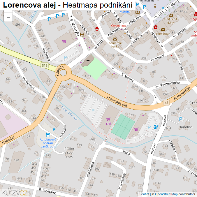 Mapa Lorencova alej - Firmy v ulici.