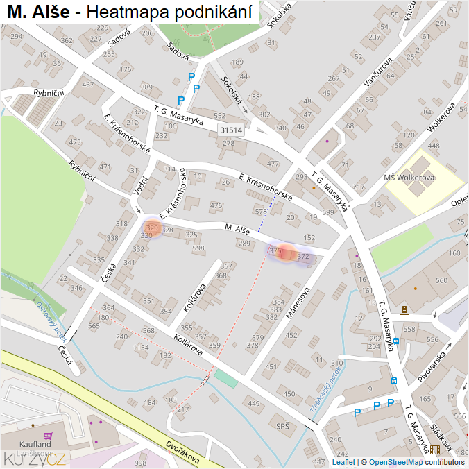 Mapa M. Alše - Firmy v ulici.