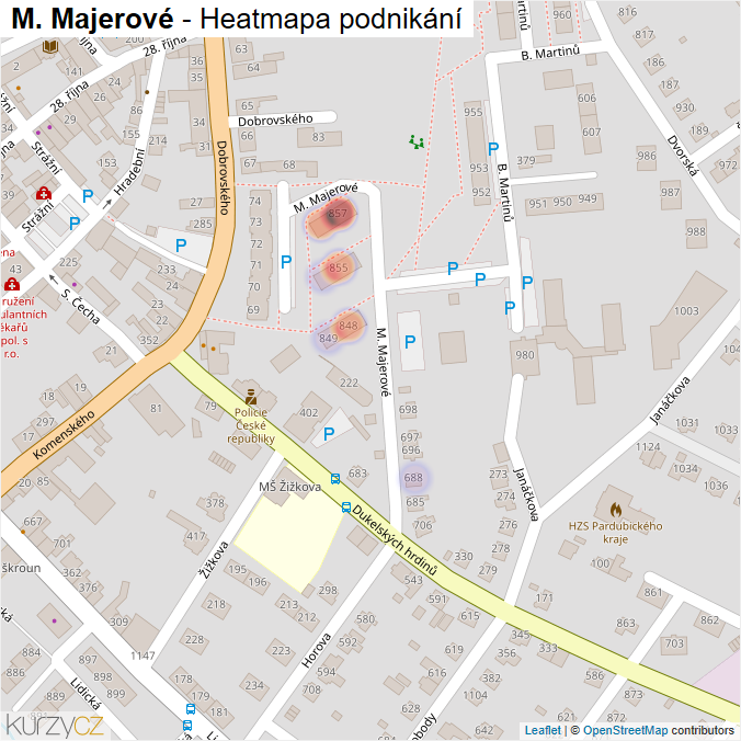 Mapa M. Majerové - Firmy v ulici.