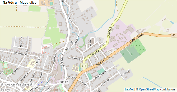 Na Větru - mapa ulice