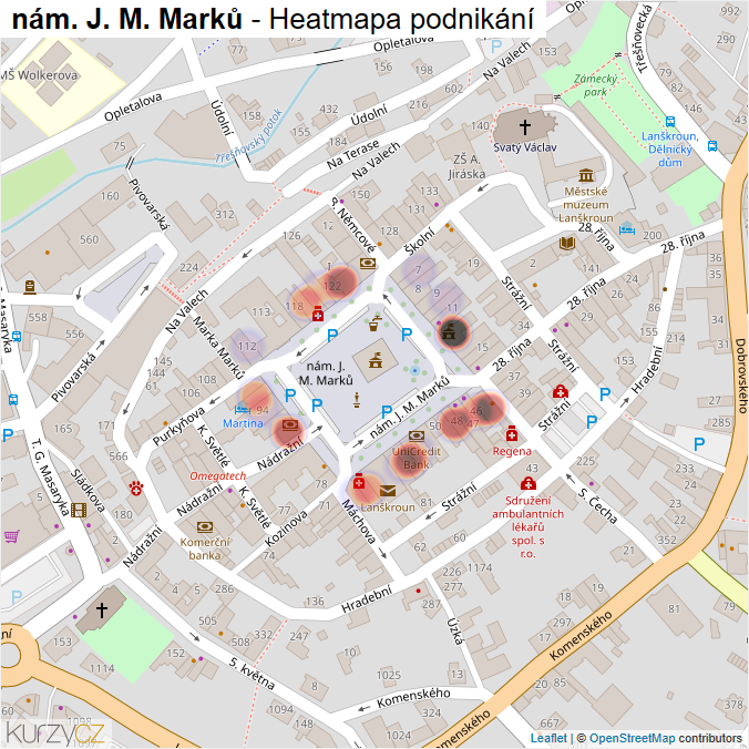 Mapa nám. J. M. Marků - Firmy v ulici.