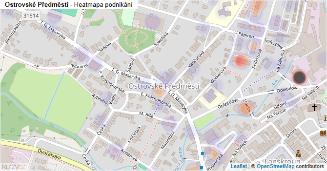 Ostrovské Předměstí - mapa podnikání
