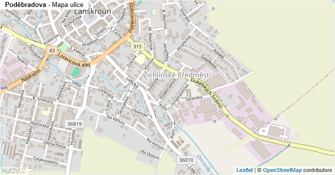 Poděbradova - mapa ulice