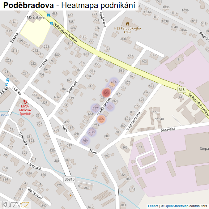 Mapa Poděbradova - Firmy v ulici.