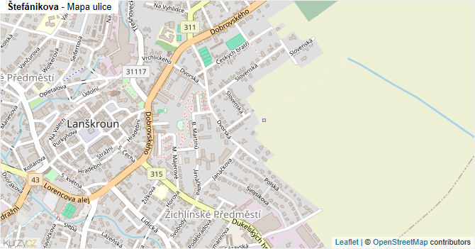Štefánikova - mapa ulice