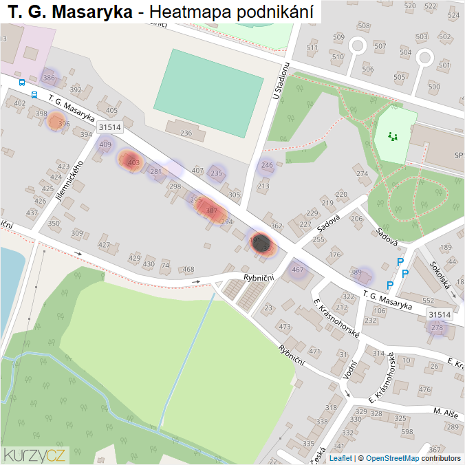 Mapa T. G. Masaryka - Firmy v ulici.