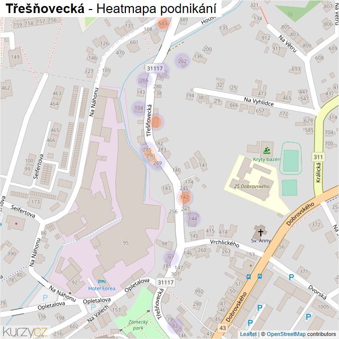 Mapa Třešňovecká - Firmy v ulici.