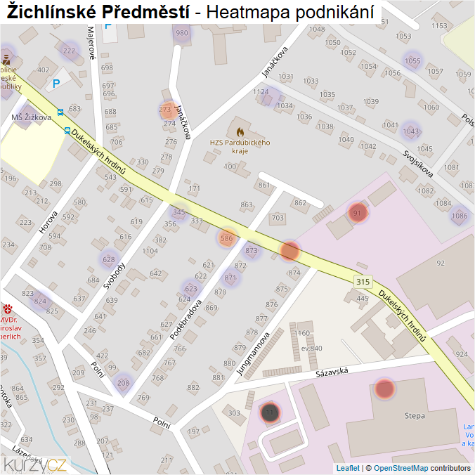 Mapa Žichlínské Předměstí - Firmy v části obce.