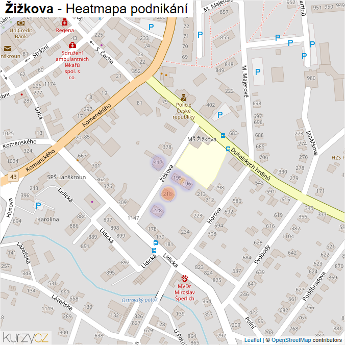 Mapa Žižkova - Firmy v ulici.