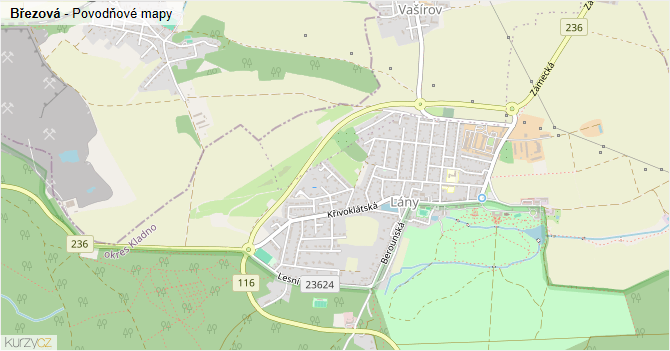 Březová - záplavové mapy stoleté vody
