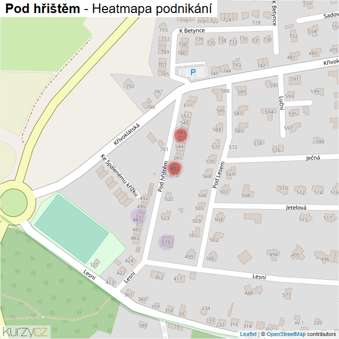 Mapa Pod hřištěm - Firmy v ulici.