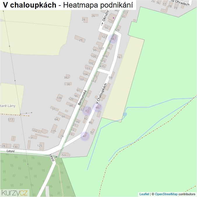 Mapa V chaloupkách - Firmy v ulici.