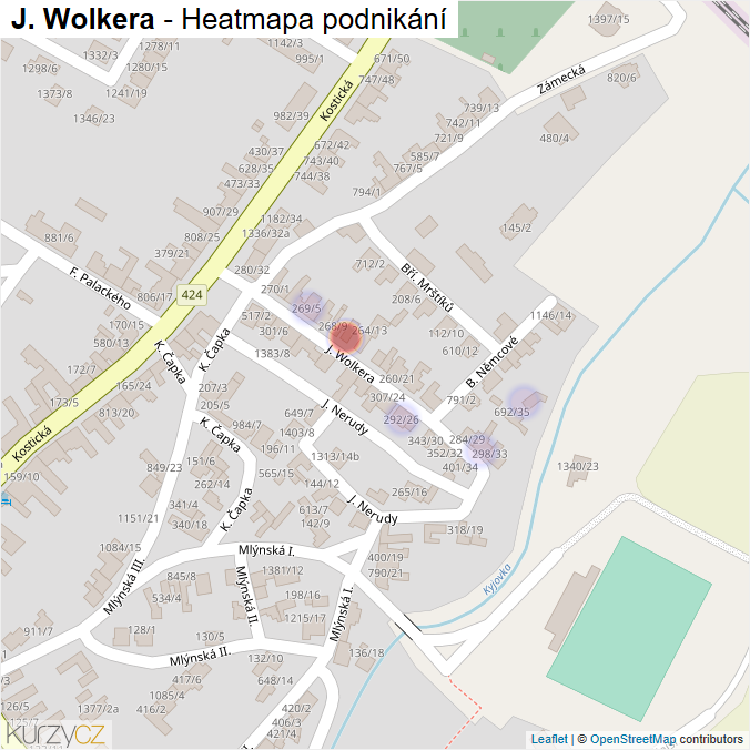 Mapa J. Wolkera - Firmy v ulici.