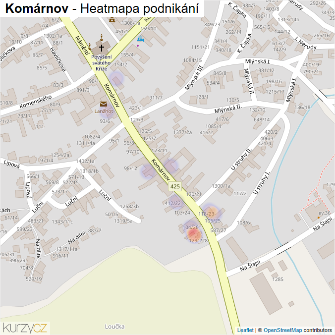 Mapa Komárnov - Firmy v ulici.